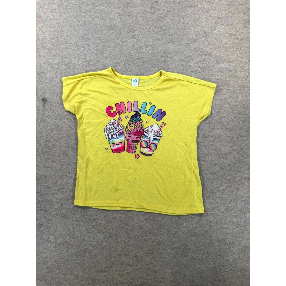 PJ Place Pajama Shirt Girl 2XL-16 Yellow Chillin Ice Cream Graphic Casual Summer